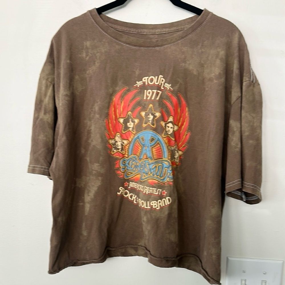 Aerosmith Brown Bleach Dyed 1977 Band Tour Tee XL